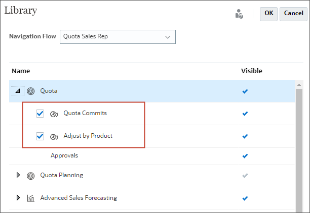 Selecting quota commit tabs